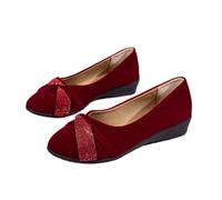 WINDEHAO Women's Lightweight Fashion Rhinestone Wedge Shoes, Black Glitter Comfortable Orthopedic Slip-On Ballet Flats Round Toe Comfy Low Heel Pump (Wine red,40EU)