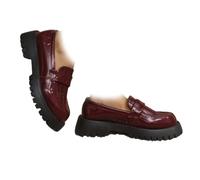 WINDEHAO Women's Orthopedic Platform Slip on Loafers, Patent Leather Platform Loafers Comfortable Wide Chunky Penny Moccasins (Wine red,8)