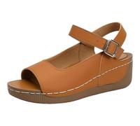 WINDEHAO Women's Orthopedic Wedge Sandals Open Toe Backless Slingback Sandals Summer Buckle Ankle Strap Platform Sandal Thick Soles Slip on Beach Walking Shoes (brown,37EU)