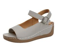 WINDEHAO Women's Orthopedic Wedge Sandals Open Toe Backless Slingback Sandals Summer Buckle Ankle Strap Platform Sandal Thick Soles Slip on Beach Walking Shoes (grey,39EU)