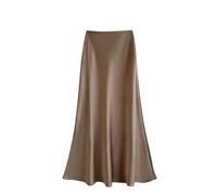 WINDEHAO Women's Satin High Waist Skirt,High Waist Elastic Silk Satin Skirts Elegant Party Wedding Flared A-Line Maxi Skirts (Khaki,3XL)
