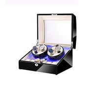 Winder Black 4+6 Automatic Winder Box,with Led Light, in Wood Shell and Leather, Piano Paint Exterior, Super Quiet Motor,B Winder