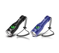 WindFire Dive Torch - Super Bright Rechargeable Diving Flashlight with 3 Modes & Power Indicator, IPX8 Waterproof, Underwater Scuba & Snorkeling Torch for Night Diving (Black+Blue)