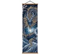 windfirestore Dragon Vintage Poster Tradition Wall Art Canvas Painting Home Decor With Scroll Frame Artwork 12x36''