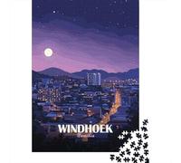 Windhoek Namibia Cityscape at Night 1000 Piece Jigsaw Puzzle, Retro Travel Poster Artwork, Decorative Artwork, Premium Paper Puzzle, Travel Gift for Families, 52x38cm/1000pcs