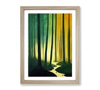 Winding Forest Path No.1 Framed Print | A3 Oak Framed Wall Art | Ready to Hang | Modern Landscape Picture | Living Room Bedroom Lounge Office