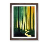 Winding Forest Path No.1 Framed Print | A4 Walnut Framed Wall Art | Ready to Hang | Modern Landscape Picture | Living Room Bedroom Lounge Office