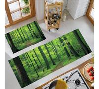 Winding Road Kitchen Mats Sets, 2 Piece Dense Forest Kitchen Rugs, Waterproof Non-slip Anti-Fatigue Home Runner Washable Standing Floor Mats 50x80cm+50x150cm Emerald Green