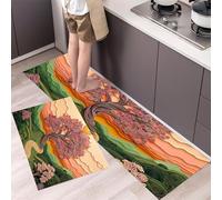 Winding Road Kitchen Rug Set 2 Pieces, Non-Slip and Washable Kitchen Runner Mat Paper-Rolled Ancient Tree Standing Mats for Hallway, Dining Room and Entryway - 40x60cm+40x120cm, Green
