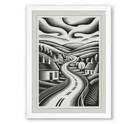 Winding Road Through Hills Modernist Framed Wall Art Print A4 (29.7×21cm) White, Wall Decor for Living Room, Bedroom, Office & Home, Ready to Hang, Art Gift