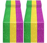 Windkream 2 Pcs Mardi Gras Table Runners 72x13 Glitter Sequin Tablecloths Gold Purple Green Mardi Gras Brazil Carnival Decoration for Holiday Kitchen Dining Room Home Party Supplies