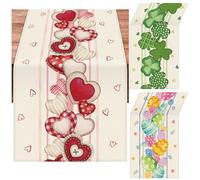 Windkream 3 Pcs Farmhouse Holiday Table Runner Set Heart Shamrocks St. Patrick's Day Easter Egg Table Runner for Home Dining Room Kitchen Decor, 13x72 Inch