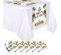 Windkream 6 Pcs Plastic Happy Birthday Table Runners 14 x 108 inch Disposable Colorful Party Table Runner for Birthday Party Supplies Home Kitchen Decorations (White and Colorful)