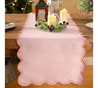 Windkream Scalloped Edge Table Runner 70 Inches, Blush Pink, Peach | Ruffle Scallop Embroidery Edge Table Runner, Cute Preppy Neutral Rustic Dining Decor for Kitchen