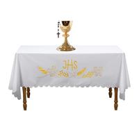 Windkream White Spiritual Communion Tablecloth Altar Runner Holy Communion Table Runner Altar Frontal for Church for Gatherings Baptism Ceremonies (88 x 52 Inches,Table Cover)