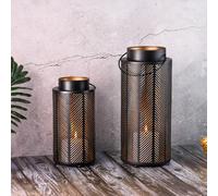 Windlight Lantern Tealight Holder Modern Black Gold Metal 33cm Table Decor