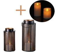 Windlight Lantern Tealight Holder Modern Black Metal 33cm Table Decor Garden Set