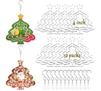 WindMage 12 Pack 4 inch Sublimation Wind Spinner Blanks 3D Aluminum Metal Wind Sculpture Kinetic Spinners for Yard Garden Indoor Art Sublimation Christmas Ornament Hanging Decoration (Xmas Tree)