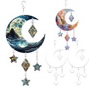 WindMage 4Pack 8inch Sublimation Wind Spinner Blanks 3D Aluminum Metal Wind Sculpture Kinetic Spinners for Yard and Garden Indoor Art Ornaments Hanging Decoration (Moon)