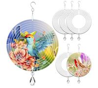WindMage 6 Pack 8inch Sublimation Wind Spinner Blanks 3D Aluminum Metal Wind Sculpture Kinetic Spinners for Yard and Garden Indoor Art Ornaments Hanging Decoration (Round)
