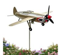 Windmill A - War Plane Windmill, Windmill for Aircraft Modeling, Outdoor Wind Vane Decoration with Shark Mouth, Kinetic Metal Windmills | For