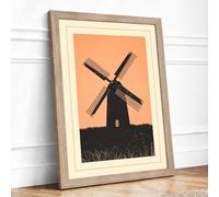 Windmill Against Sky Minimalist Framed Wall Art Print A1 Oak