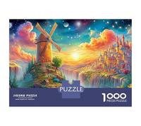 Windmill And Castle at Sunset 1000 Piece Jigsaw Puzzle Colorful Windmill Great Gift for Elders, Seniors, Adults & Kids 52x38cm/1000pcs