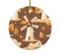 Windmill at dusk Print Ceramic Christmas Tree Hanging Ornaments - Round Decorative Keepsake for Xmas, Home, Party, Holiday