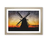 Windmill at Sunset Vol.1 Painting Framed Print | A2 Oak Framed Wall Art | Ready to Hang | Modern Landscape Picture | Living Room Bedroom Lounge Office