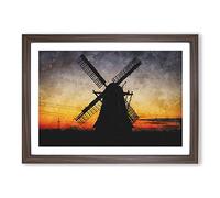 Windmill at Sunset Vol.1 Painting Framed Print | A2 Walnut Framed Wall Art | Ready to Hang | Modern Landscape Picture | Living Room Bedroom Lounge Office