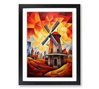 Windmill Cubism Framed Print | A2 Black Framed Wall Art | Ready to Hang | Cubist Nature Picture | Living Room Bedroom Lounge Office