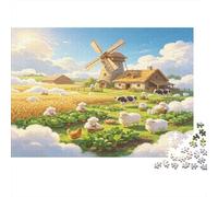 Windmill Farm Landscape 1000 Piece Jigsaw Puzzle Paper for Adults Pastoral Countryside Scene Puzzle Game for Family Relaxation Home Decoration Gift 70x50cm/1000pcs