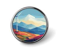 Windmill Flat Illustration Badges Decorative, Durable Aluminum Alloy Round Badge, Lightweight Button Brooch for Shirts, Jackets, Hats, Uniforms 1"