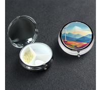 Windmill Flat Illustration Pill Case Portable Metal Pill Box 3 Compartment Pill Organizer Cute Travel Pill Container Vitamin Organizer for Purse Pocket Travel Gift