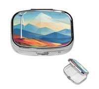 Windmill Flat Illustration Pill Case Portable Square Pill Box 2 Compartment Pill Organizer Cute Travel Pill Container Vitamin Organizer for Purse Pocket Travel Gift