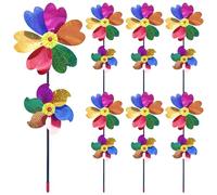 Windmill for Yard, Sparkly Rainbow Pinwheels, 10PCS Reflective Wind Spinner, Double Layer Garden Windmill with Stakes, Scare Birds Away Pinwheels for Kids