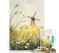 Windmill in A Field 1000 Piece Teenager Puzzles Cognitive Train Game Zero Gap Compact Fun for Family Game Time (50x75cm)