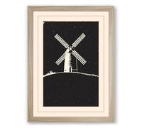 Windmill in Darkness Minimalist Framed Wall Art Print A4 (29.7×21cm) Oak, Wall Decor for Living Room, Bedroom, Office & Home, Ready to Hang, Art Gift
