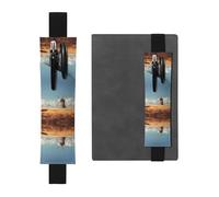 Windmill in Field Print Adjustable Elastic Band Pen Holder Pu Leather Pen Sleeve Pouch for Hardcover Journals, Notebooks