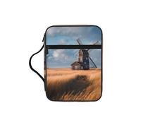 Windmill in Field Print Bible Cover Case/Book Cover, Bible Case for Women Girls,with Handle Fits for Standard Size Bible