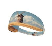 Windmill In Field Print Non-Slip Elastic Running Headband, Sweat Absorbing Stretchy Hair Bands For Gym Yoga, Soft Skin-Friendly Foldable Workout Headband