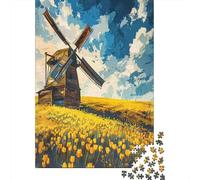 Windmill in Yellow Field Jigsaw Puzzle for Adults, 1000 Pieces, 52x38cm/1000pcs; A Thoughtful Gift for A New Home; Smooth White Cardboard Pieces
