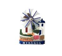 Windmill Mykonos Greece Refrigerator Magnet Travel Souvenir Fridge Decoration 3D Magnetic Sticker Hand Painted Craft Collection