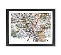 Windmill No.2 Modern BG Framed Wall Art Print, Ready to Hang Picture for Living Room Bedroom Home Office Décor, Black A4 (34 x 25 cm)