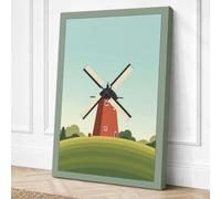 Windmill on the Hill Canvas Wall Art Print 24x16 Inch | Sage