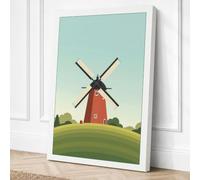 Windmill on the Hill Canvas Wall Art Print 30x20 Inch | White