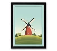 Windmill on the Hill Mid-Century Framed Wall Art Print A1 (84.1×59.4cm) Black, Wall Decor for Living Room, Bedroom, Office & Home, Ready to Hang, Art Gift