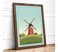 Windmill on the Hill Mid-Century Framed Wall Art Print A1 (84.1×59.4cm) Walnut, Wall Decor for Living Room, Bedroom, Office & Home, Ready to Hang, Art Gift