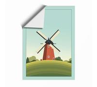 Windmill on the Hill Mid-Century Unframed Wall Art Print A2 (59.4×42cm), Wall Decor for Living Room, Bedroom, Office & Home, Art Gift