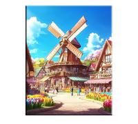 Windmill Paint by Numbers for Adults, Paint by Numbers Kits for Beginners, Easy DIY Craft Oil Painting Art Kits for Adults with Paint Brushes Acrylic, Home Wall Decor, 30x40cm, Architecture 2w-77